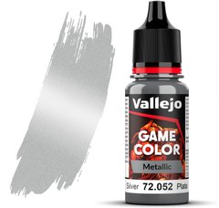 Срібло (Silver). Фарба акрилова з ефектом "металік", 72052 Vallejo Game Color - Metal, 18 ml.